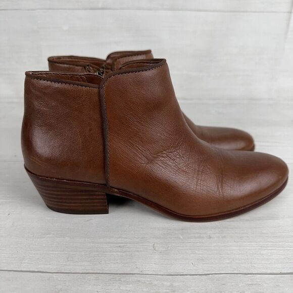 Sam Edelman Women 7 Petty Boots Brown Leather Bootie Block Low Heel Side Zip - Picture 8 of 14